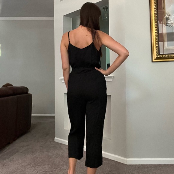 EUC Black LOFT Spaghetti Strap Jumpsuit with Waist Tie - Picture 7 of 9